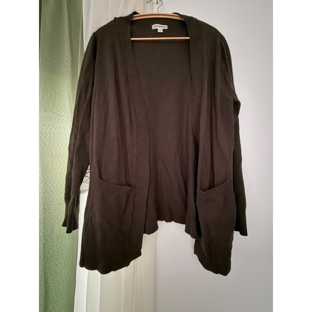 Zenana Outfitters Cardigan Womens Large Black Open Front Ribbed Knit